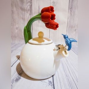 Vintage Teapot Ancona Hummingbird & Tulips Tea Kettle